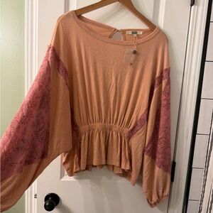 BKE Gimmicks Pieced Rib Knit Peplum Top